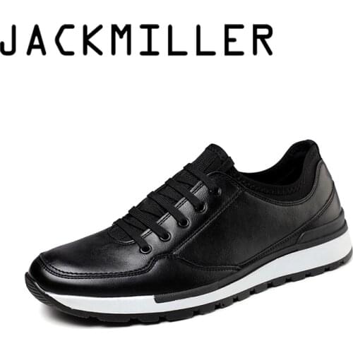 Jackmiller sneaker men spring autumn artificial leather soft casual shoes men solid black basic lace-up wear-resisted TPR sole