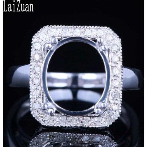 LaiZuan Solid 14K White Gold AU585 0.2ct Real Natural Diamonds Engagement Wedding Semi Mount Ring Setting fit Oval Cut 10x12mm