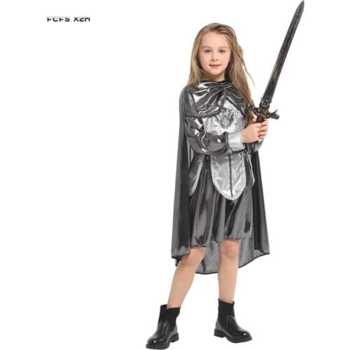 Halloween Warrior Costume for Girls Children Female Knight The crusades Cosplay Carnival Purim Stage play Masquerade party dress