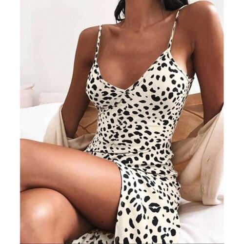 Sexy Leopard Print Sleeveless Mini Dress V-neck Backless High Waist Dress Summer Women Streetwear Party Vestidos