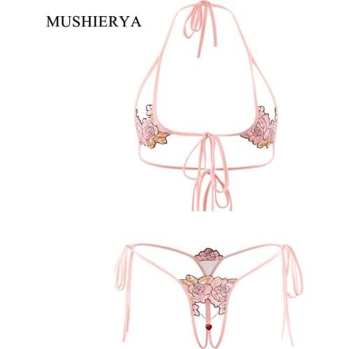 MUSHIERYA Sexy Lingerie Set Hot Erotic Elastic Low Waist Women Underwear Set Sexy Hollow Lingerie Sex Bra and Open Crotch Panty