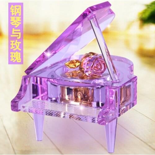 Crystal rose piano music box music box girls birthday gift bestie rotary romantic LED gifts