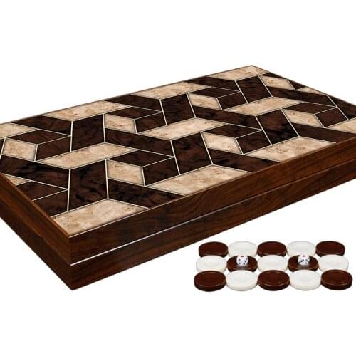 Geometric Walnut Trendy Board Game Luxury Backgammon Set