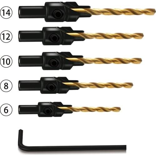 5pcs Woodworker Countersink Drill Bit Set Drilling Pilot Holes For Screw Sizes #5 #6 #8 #10 #12 Counterbore Counter Drilling Bit