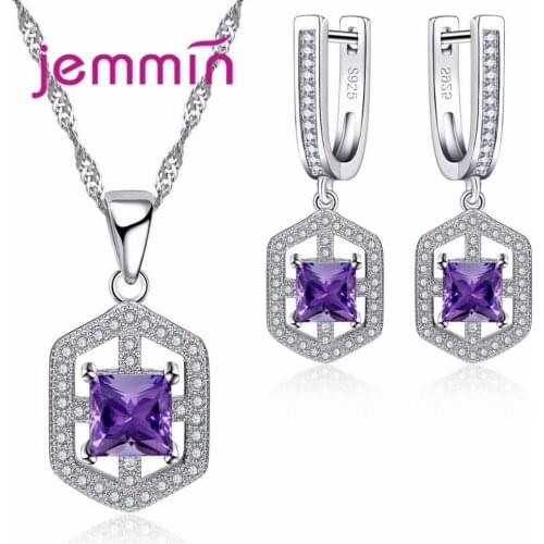 S925 Stamped Sterling Silver Jewelry Sets For Engagement Party Bijoux Geometric Statement Necklaces Earrings Woman Set