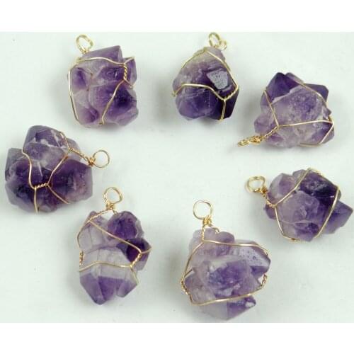 Natural Stone Quartz Crystal Raw Ore Purple Crystal Winding Irregular Pendant for diy Jewelry making Necklaces Accessories6pcs