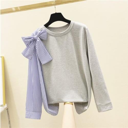 2020 Spring New Korean Irregular Striped Bow Lace-up Long-Sleeve Sweatshirt Loose-Fit Top Students Hoodie Goodies Ropa Mujer
