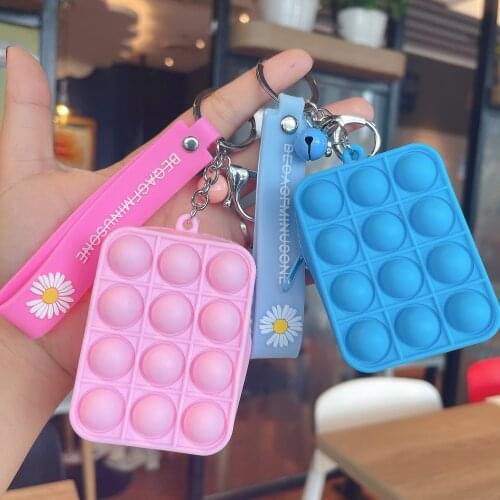 New Simple Dimple Square Coin Purse Bag Cute Little Daisy Keychain Fidget Toy Sensory Bubble Anti-stress Childrens Toy