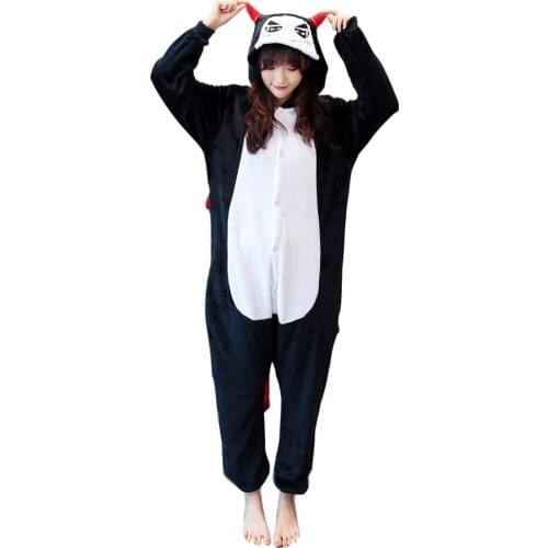 Kigurumi Pajama Demon Adult Animal Cartoon Hooded Onesie Women Men Couple 2019 Winter Pajamas Suit Sleepwear Flannel Pijamas