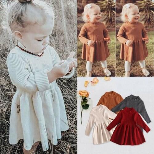 Toddler Baby Girls Dresses Ruffle Sweater Dress Autumn Winter Clothes Children Kids England Style Dress Clothing
