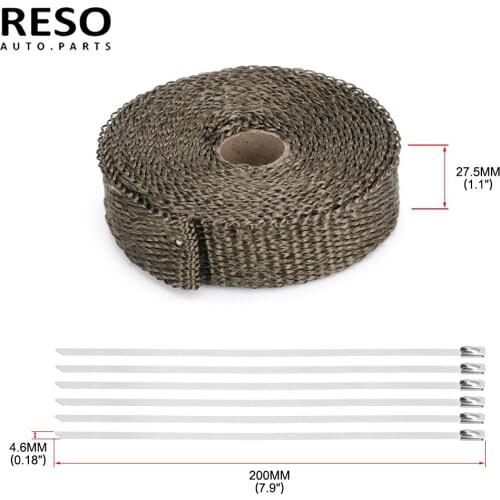 RESO-1"/25MM 15M Locking Ties Thermal Protection Roll Shield Car Accessories With Titanium Exhaust Header Pipe Heat Wrap Tape