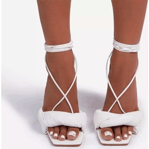 Stiletto Sandals Summer Modern Sexy Peep Toe Ankle Lace-Up Strange Thin High Heels Rubber Height Increasing Wear-resistant