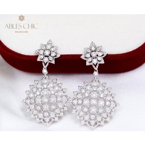 925 Sterling Silver Paved CZ Lace Earrings Vintage Zircon Renaissance Dangling Earring Craftsmanship Party Studs C11E4S25488