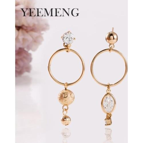 YEEMENG Rose Gold Asymmetric Zircon Multi Round Earrings for Women Small Big Circle Hanging Drop Earrings Geometric Earrings