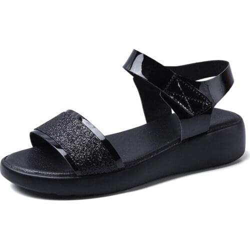 Women Sandals Shoes Summer Bling Hook & Loop Wedges Platform Flat Breathable Beach Outdoor Flip Flop Female Comfortable