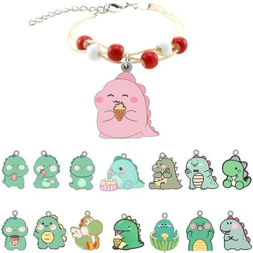 TAFREE Dinosaur Anime Mini Bracelet Red And White Beaded Rope Chain With Epoxy Resin Girl Hand Rope