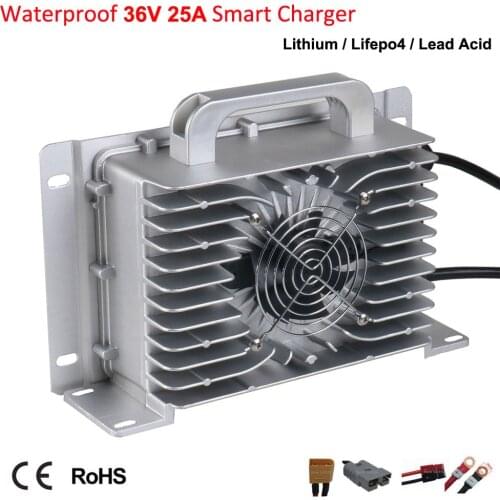 Waterproof 36V 25A LiFePO4 Lead Acid Lithium Charger 42V 43.8V 40.15V Full Seal Smart Charger For Golf Cart Scooter Car