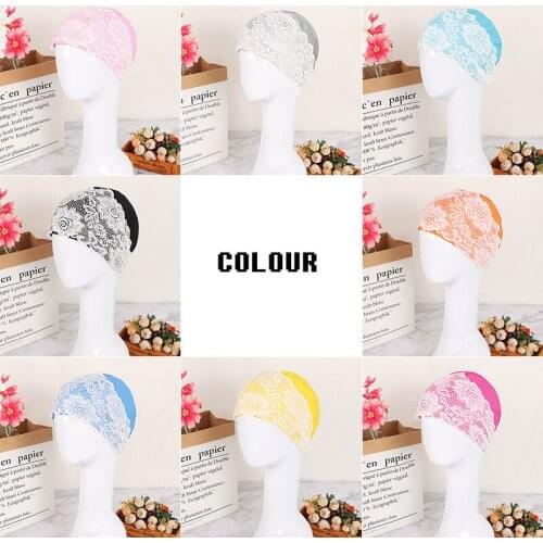 2021 Women Swimming Cap Pu Coating Fabric Summer Pool Protect Long Hair Ears Lace Bathing Hat