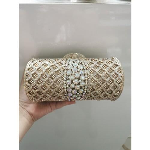 Gold Blue Diamond Hollow Out Womans Evening Dinner Bag Crystal Bridal Party Clutch Purse And Wallet Female Banquet Prom Handbag