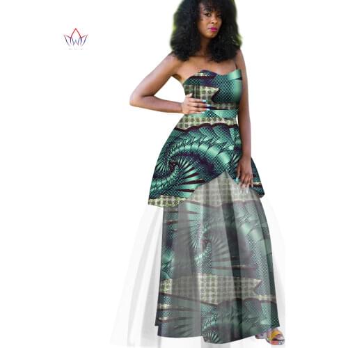 Fashion Vestidos Women Off Shoulder Long Dresses Bazin Riche African Yarn Print Dresses for Women African Style Clothing WY2881