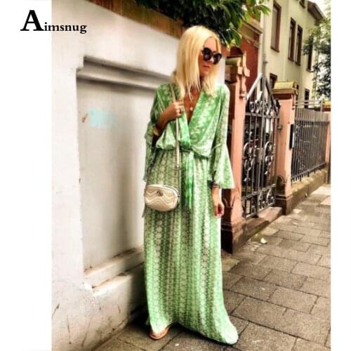 Vintage 2021 Women V-neck Elegant Long Dress Patchwork Sashes Beach Dresses Sexy Flare Sleeve Plus size Ladies Straight Dress