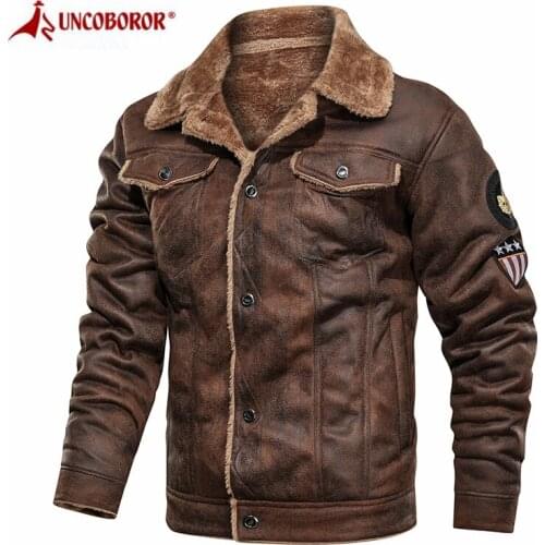 Winter Thick Warm Bomber Jacket Men Casual Fur Collar Chamois Wool Liner Coats Outwear Motorcycle Military Fleece Jackets Parkas