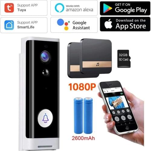 Tuya 1080P Video Doorbell Wifi Smart Google Home Phone Call Video Doorbell Audio Intercom home Wireless Door Bell Camera PIR