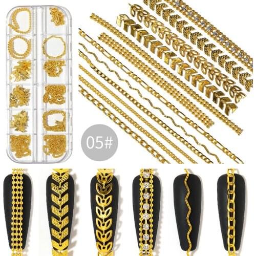 Swarovsky 1Box Mixed Glitter Metal Nail Art Decoration Metal Chain Stud Beads Jewelry 3D DIY Alloy Flatback Rhinestone Manicure
