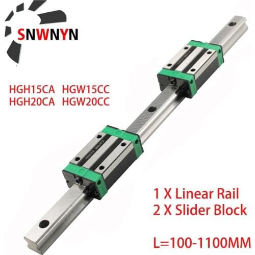 1PC HGR15 HGR20 Square Linear Guide Rail 100-1100mm + 2PCS Slide Block Carriage HGH15CA HGH20CA/Flang HGW15CC HGW20CC CNC Parts