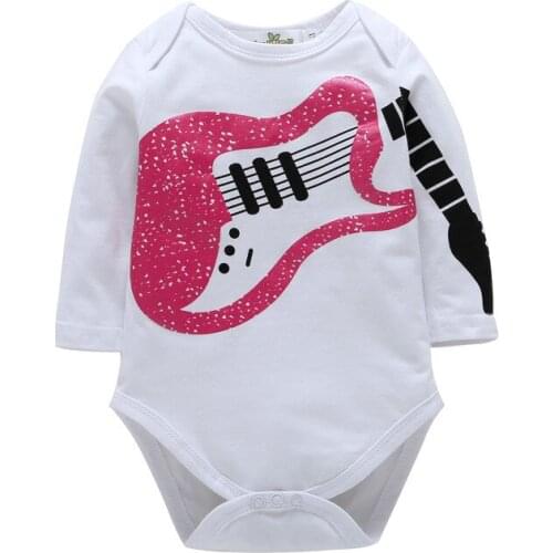 1pcs leisure comfortable Cotton Violin Print O-Neck Long sleeve baby Clothing Stealth buckle baby Boy girl Romper Jumpsuit