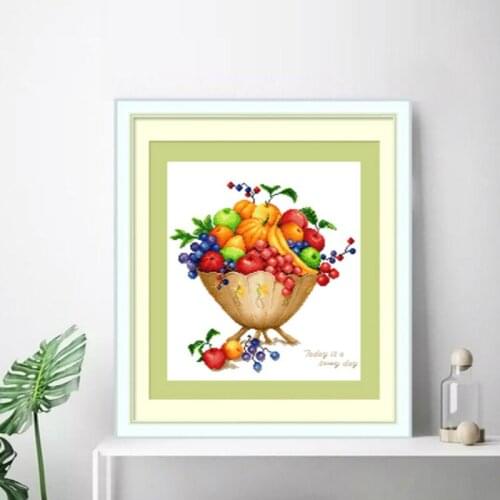 11CT stamped cross stitch Apple orange banana fruit plate dining room living room decoration kit punto de cruz