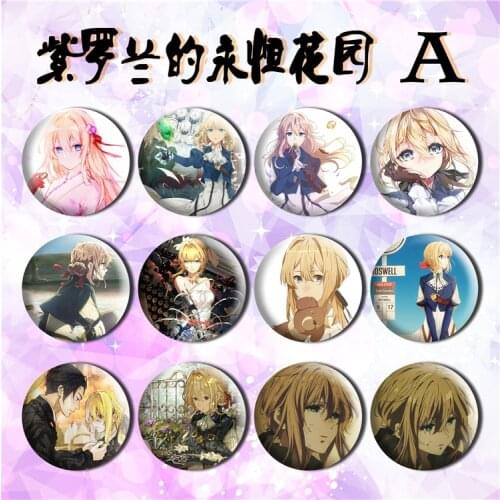 12pcs/set 58MM Violet Evergarden Violet Evergarden Hawkins Benedict Blue Badge Brooch Backpack Pins Round Icons