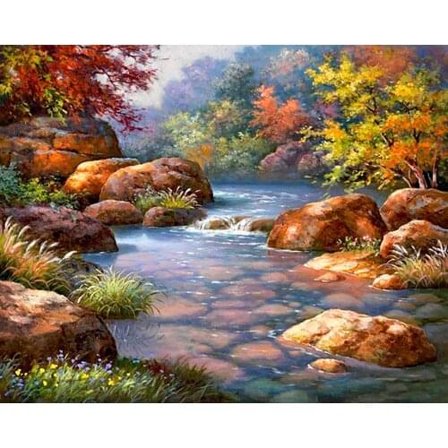 MM 14/16/18/28 CROSS STITCH Full Round Drill 5D DIY Diamond Painting " L4368 Scenic Creek" 3D Embroidery Cross Stitch Home Decor