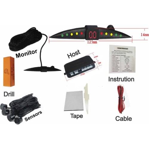4 Sensors Car LED Display 4 Parking Sensor Reverse Backup Buzzer Radar Alarm System Sound Black Sensor X Y 60 degrees PZ301