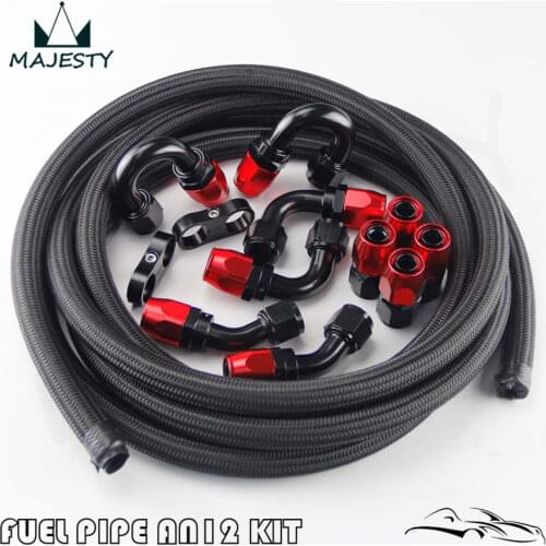 AN-12 Nylon/ STEEL NBRAIDED AN12 STAINLESS OIL / fuel line/hose + 12AN Fitting 12-AN Hose End Adaptor KIT Black