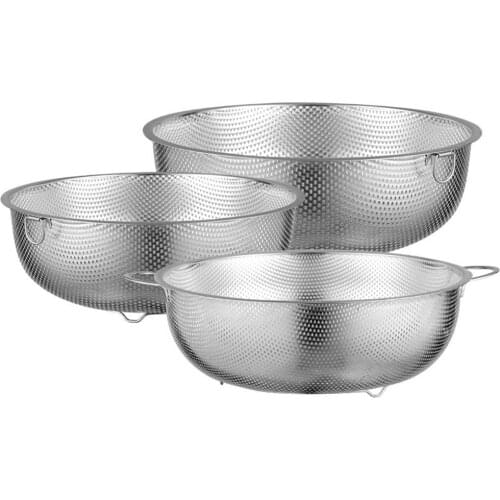 Anti-rust Steel Kitchen Hole Dense Mesh Sifter Colander Strainer Sieve Fruit Vegetable Washing Basket With Handle Storage Tools