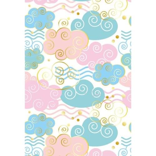 White Photography Background Pink And Blue Wavy Line And Clouds With Gloden Rim And Spots Backdrop For Kids Birthday Party Props