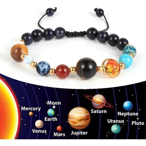 Galaxy Solar System Bracelet Universe Nine Planets Natural Stone Stars Earth Moon Bracelet For Women Man Fashion Jewelry Gifts