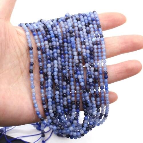 Natural Stone Beads Polished Round Scattered Blue Aventurine Beading Stone Charms for Jewelry Making Necklace Bracelet Gift