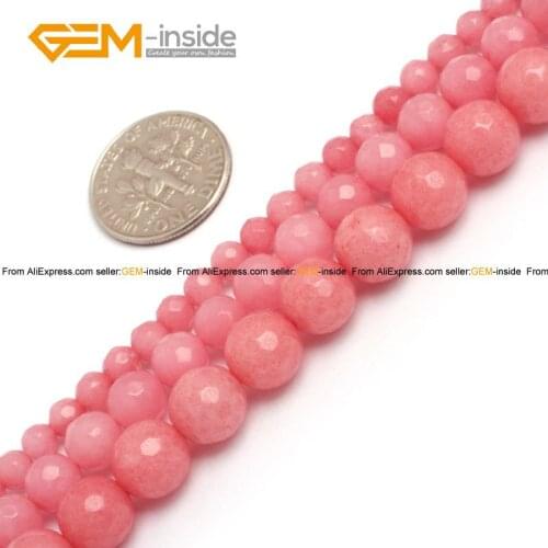 Gem-inside Natural Round Faceted Pink Jades Stone Beads For Jewelry Making 4-8mm 15inches DIY Jewellery