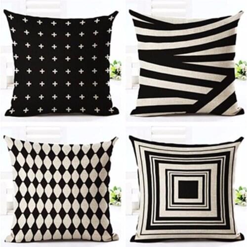 Bohemia Style Cushion Cover White and Black Geometric Pattern Cotton Linen Car Decorative Throw Pillowcase Pillow Case Sofa Home
