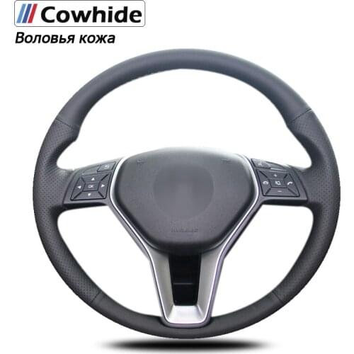 Black Genuine Leather Car Steering Wheel Cover for Mercedes-Benz GLK 260 300 200