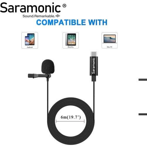 Saramonic LavMicro U3B Digital USB Type-C Lavalier Microphone with 90° USB Adapter with 20ft(6m) Cable for Type-C Smartphones