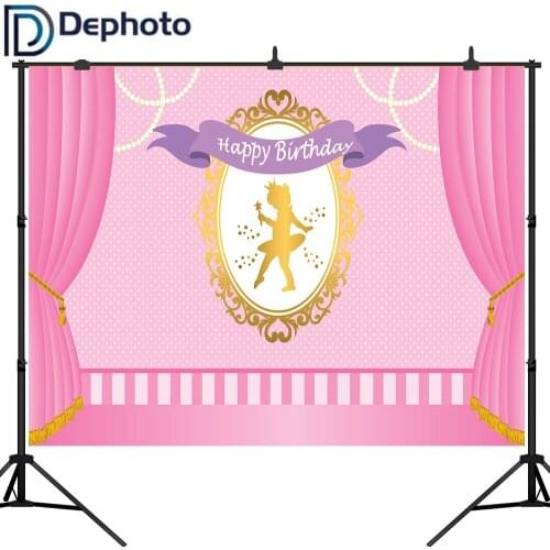 Dephoto Princess Backdrops Pink Curtain Birthday Party Gold Banner Portrait Photographic Background Photocall Photo Studio
