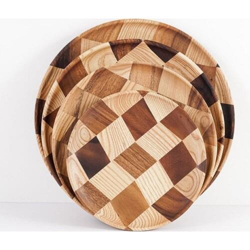 Wooden Plate Japanese Style Round Dishes Dinner Plate Household Tableware Melon Fruit Snack Dessert Plate Nut Wood Plate