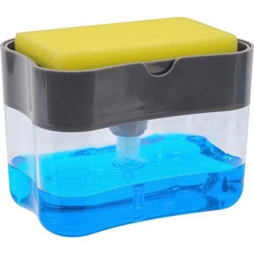 Kitchen Dishwasher Detergent Liquid hand Press Dispenser Box with Sponge Cleaning Pad Kitchen Soap Dispenser