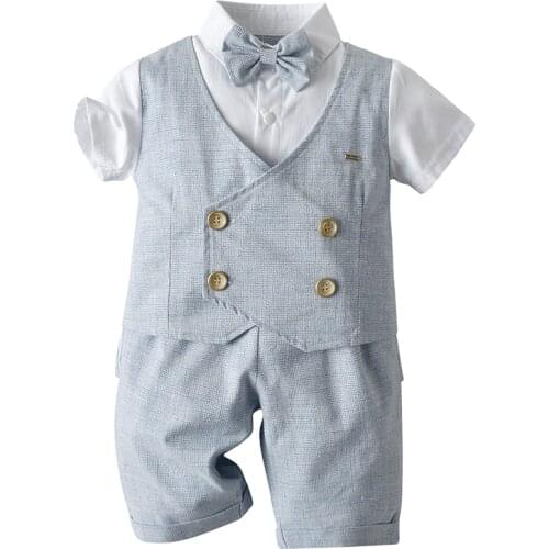 1-5Yrs Children Boys Gentleman Clothes Set Kid Boys Short Sleeve T-Shirts Tops With Bow Shorts 2Pcs Summer Clothing Outfits
