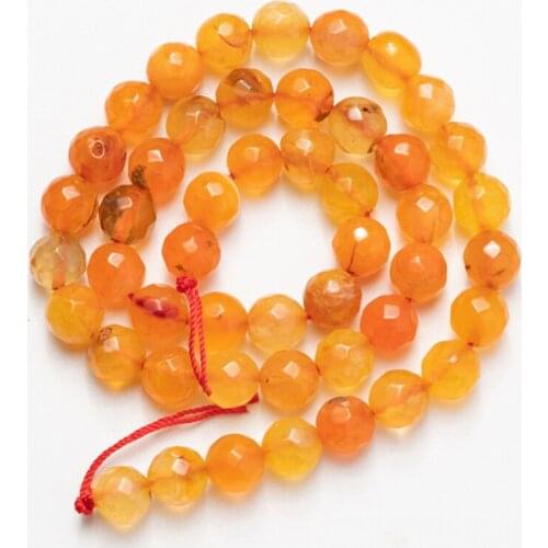 Faceted Orange Fire Agates Natural Stone Beads Loose Beads for Jewelry Making 6mm 8mm 10mm Necklace Bracelet Earrings DIY