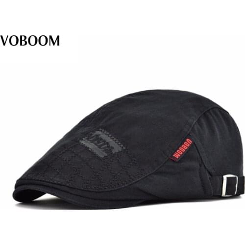 VOBOOM Black Cotton Beret Men Women Casual Solid Ivy Flat Cap Large Head Size Adjustable Boina Hats 100