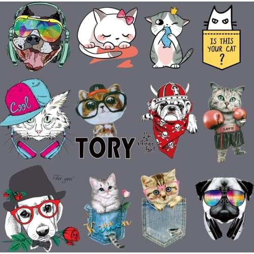 Glasses Pug Dog Pocket cat Sticker On Clothes Washable Design Diy Accessory Clothing Decor Heat Transfer Badges Appliques